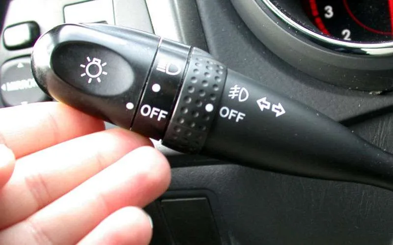 The indicator stalk on a steering column