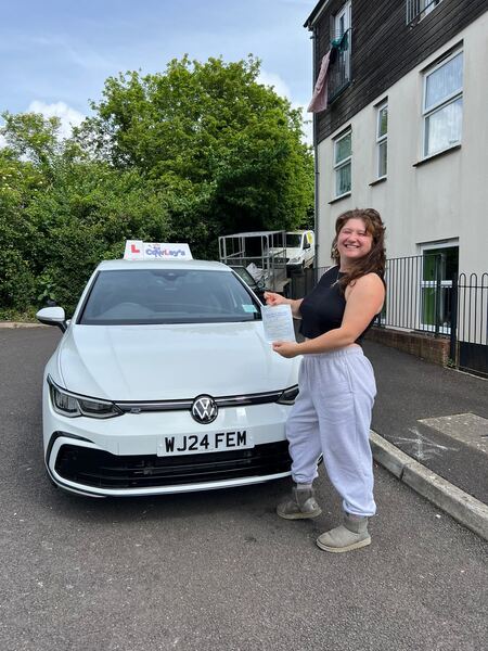 A Cowley's pupil celebrating passing their driving test